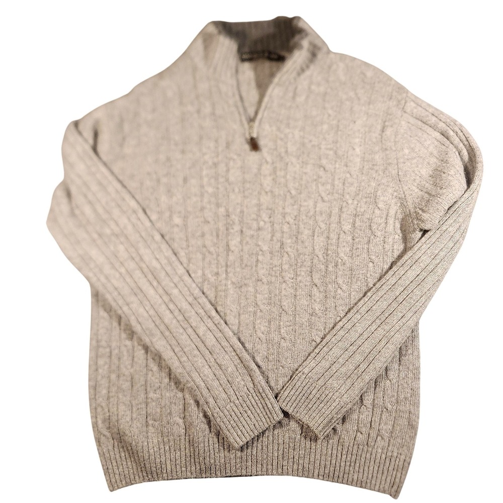 Daniele Blasi Sweater Mens Large Gray Wool Cable Knit Quarter Zip Made in Italy